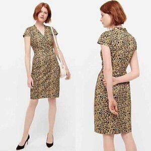J.CREW Women's Dress Tan Brown Leopard Print Sheath Cap Sleeve Pockets Size 00P